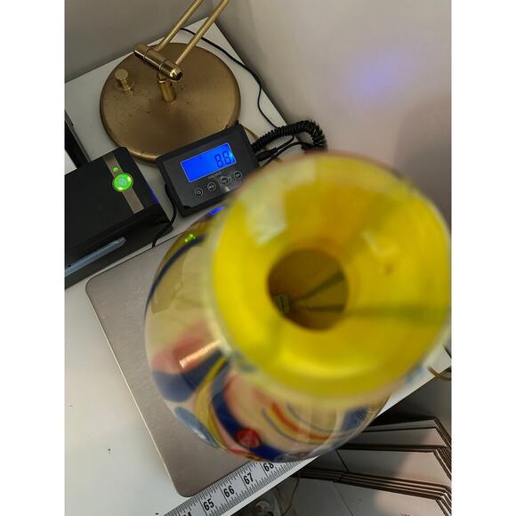 Vintage Murano Hand Blown Yellow Glass Vase Large Millefiori Art Glass - Picture 8 of 13